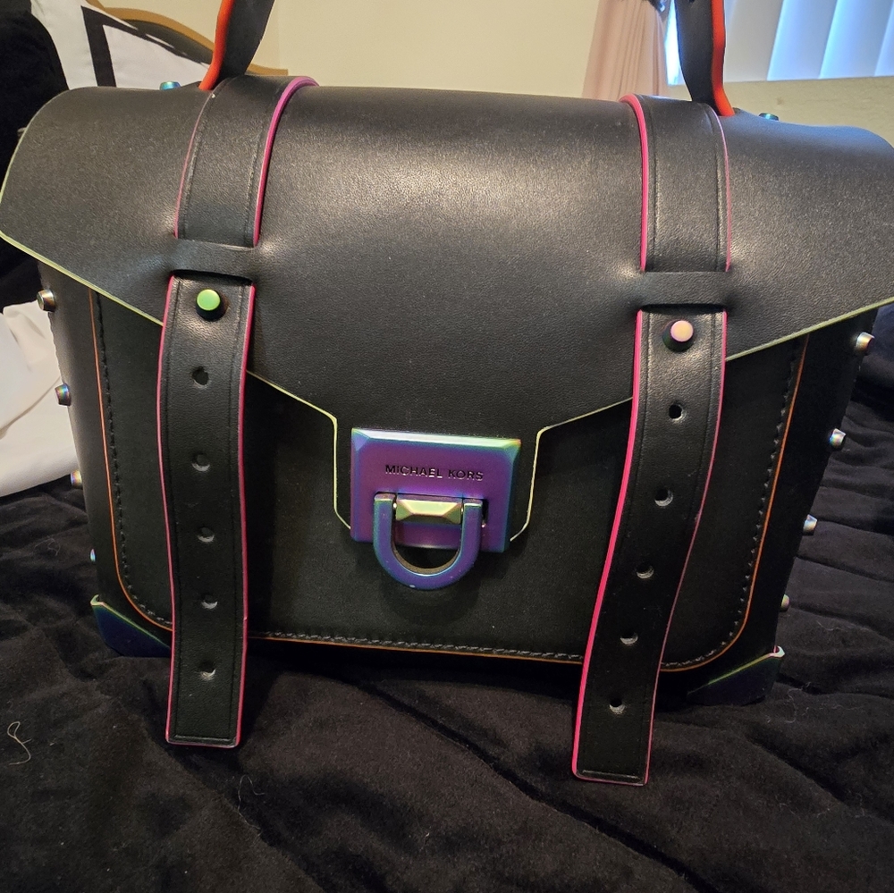 Michael Kors Black Satchel with Iridescent Accents